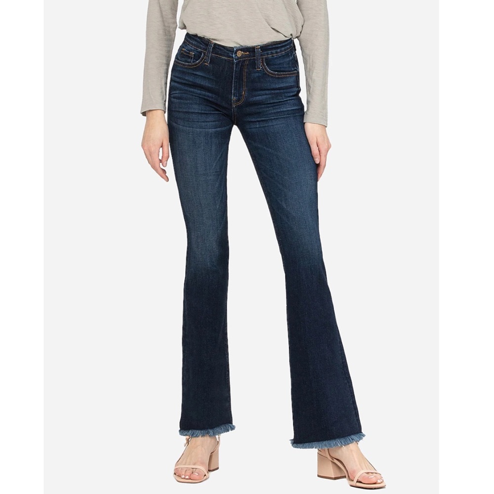 Express Mid-Rise Flare Jeans in dark blue wash